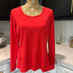 Nike Women's Dri fit running Red Long Sleeve top Sz L